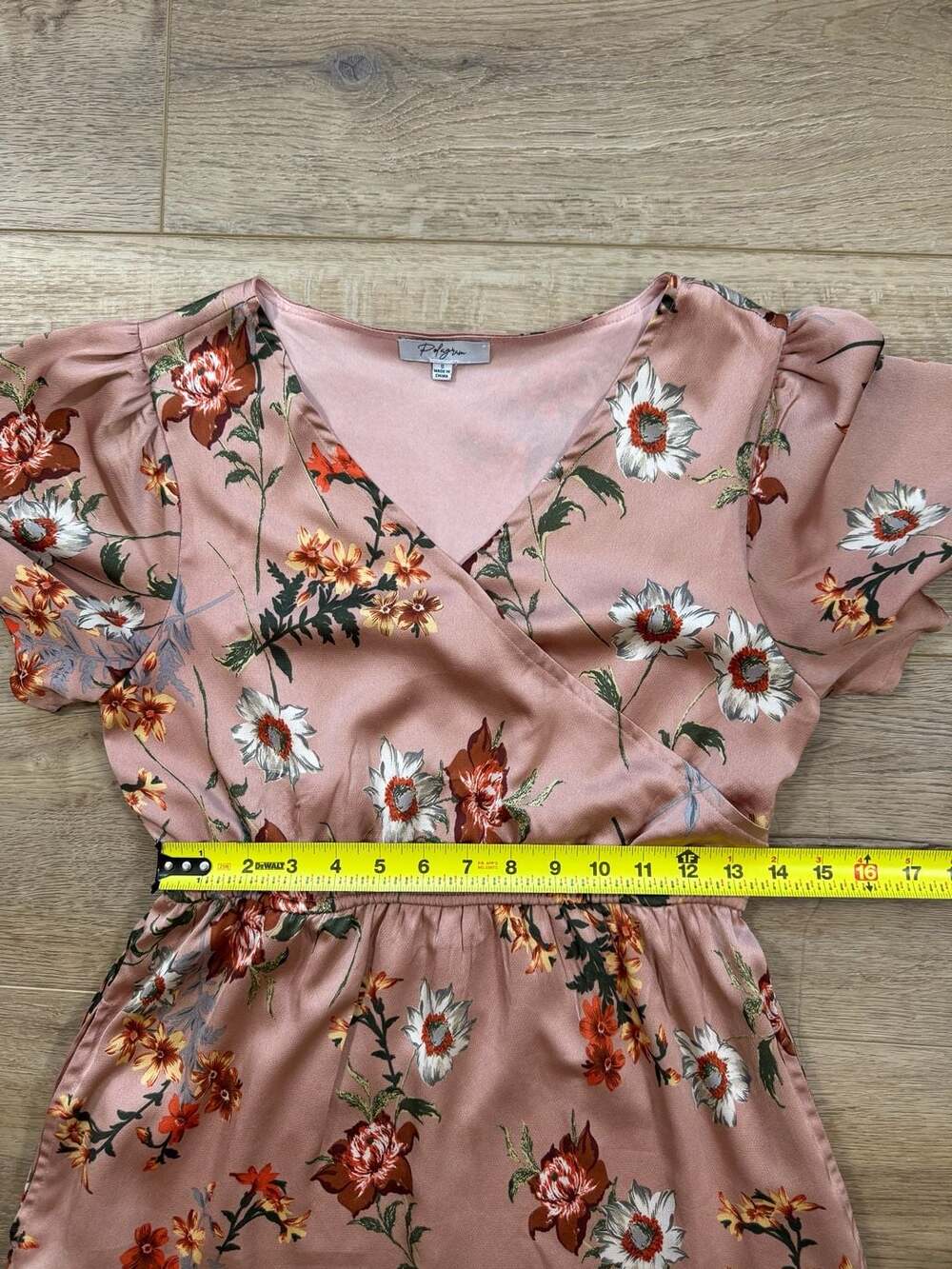 Polagram Mauve Floral Faux Wrap Midi Dress Small Flutter Sleeve Boho Cottagecore - Picture 5 of 13
